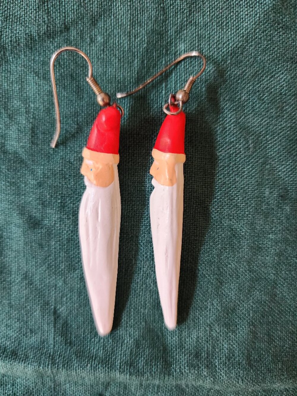 Vintage 2" Long Beard Santa Dangle Earrings Folk Art Retro
